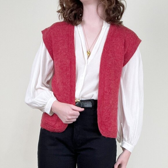 Vintage French Knit Sweater Vest Wool Open Front Wrap Parisian Cardigan 80s 90s - Picture 8 of 8